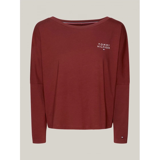 Dámské tričko s dlouhým rukávem UW0UW04153 DW5 kaštanové - Tommy Hilfiger