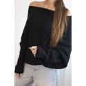 Asymetrický batwing svetr viskózový černý - FPrice