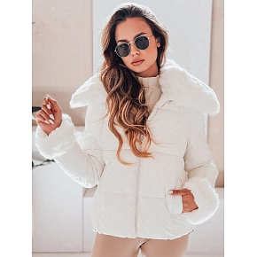 Dámská prošívaná krátká bunda s kožešinou TY5070 bílá - FashionStreet 