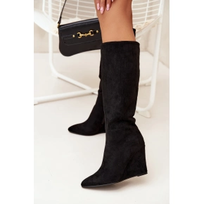 Dámské kozačky na klínovém podpatku 5123 Černá - Step in style