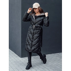 Dámský prošívaný kabát s kapucí TY4513 černý - FashionStreet