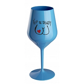 ŘIŤ SE SRDCEM - modrá nerozbitná sklenice na víno 470 ml