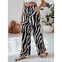 Dámské pruhované kalhoty se širokými nohavicemi ZEBRAVIBE UY2653 béžovo-černé - FashionStreet 