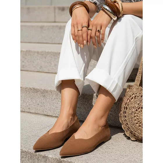 Dámské semišové baleríny ZY1349 hnědé -  Ideal Shoes