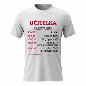 Dámské bavlněné tričko s potiskem - HODINOVÁ SAZBA UČITELKA - bílé