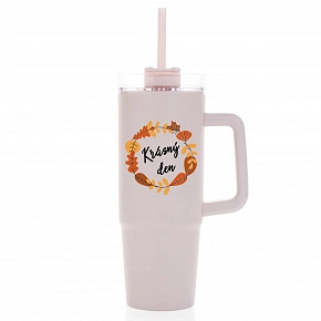 KRÁSNÝ DEN (PODZIM) - růžový cestovní termohrnek s průhledným víčkem 900 ml  