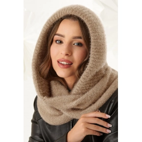 Dámská komínová šála s kapucí 48-495 béžová - AJS Dámská komínová šála s kapucí 48-495 béžová - AJS