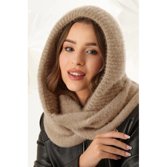  Dámská komínová šála s kapucí 48-495 béžová -  AJS