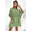 Dámské šaty se zavazováním v pase SOFIA 287-27 Olivová - Numoco