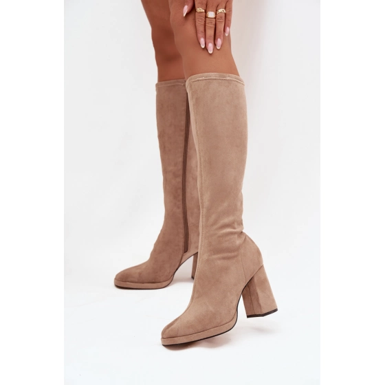 Dámské kozačky na podpatku NN634 Béžová - GIVANA