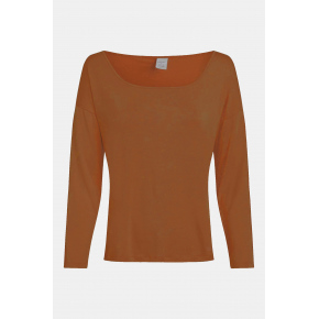 Dámský pyžamový top L/S CURVE NECK 000QS7006E GCU karamelová - Calvin Klein