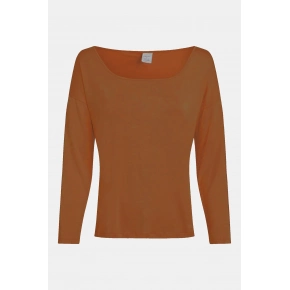 Dámský pyžamový top L/S CURVE NECK 000QS7006E GCU karamelová - Calvin Klein