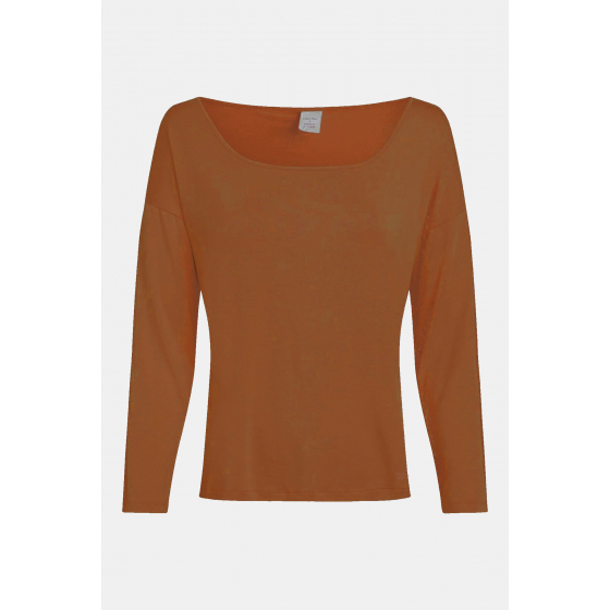 Dámský pyžamový top L/S CURVE NECK 000QS7006E GCU karamelová - Calvin Klein