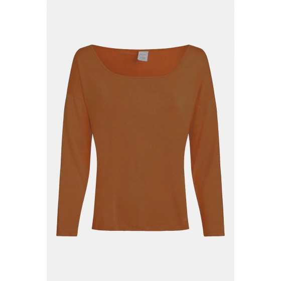 Dámský pyžamový top L/S CURVE NECK 000QS7006E GCU karamelová - Calvin Klein