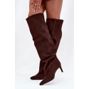 Dámské vysoké kozačky na podpatku CLS-580 Tmavě hnědá Coffee - Joalice