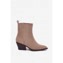 Dámské kotníkové boty na podpatku 6350 Béžová - Ideal Shoes