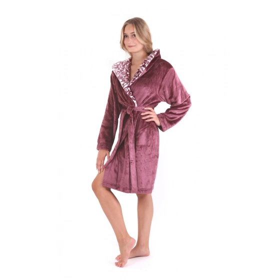 Dámský župan Flora s kapucí 4856 4853 krátký vínový - Vestis