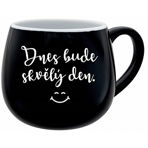 DNES BUDE SKVĚLÝ DEN. - černý keramický hrníček 300 ml DNES BUDE SKVĚLÝ DEN. - černý keramický hrníček 300 ml