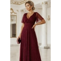 Dlouhé lesklé šaty 635-5 MELANIA  vínové - Numoco