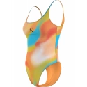 Dámské jednodílné plavky SCOOP ONE PIECE-PRINT KW0KW02086 0G0 oranžovožluté - Calvin Klein