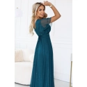 Dlouhé třpytivé šaty 635-1 MELANIA lahvově zelené - Numoco