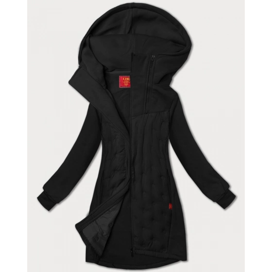 Černá dlouhá dámská mikina s kapucí LHD (AMG-178) - Goodlooking