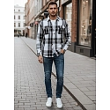 Pánská kostkovaná flanelová košile DX2673 černobílá - FashionStreet