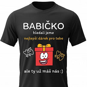Dámské bavlněné tričko s potiskem - NEJLEPŠÍ DÁREK PRO BABIČKU - černé 