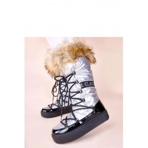 Dámské sněhule AT001 Stříbrná s černou - CHIC shoes