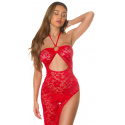 Dámské sexy krajkové šaty s výstřihem 0000K20862 Červená - Koucla