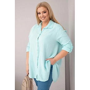 Bavlněná mušelínová košile Plus Size 65622 mátová - Kesi