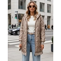 Dlouhá dámská bunda s kapucí TY5810  sv.hnědá - FashionStreet