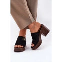 Dámské pantofle / sandály na platforma podpatku 17400 Černá s hnědou - Vinceza