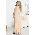 Dlouhé lehké třpytivé šaty 655-4  béžové - Numoco