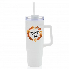 KRÁSNÝ DEN (PODZIM) - bílý cestovní termohrnek s průhledným víčkem 900 ml KRÁSNÝ DEN (PODZIM) - bílý cestovní termohrnek s průhledným víčkem 900 ml