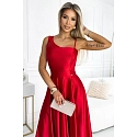 Dlouhé  saténové šaty 524-1 červené - Numoco