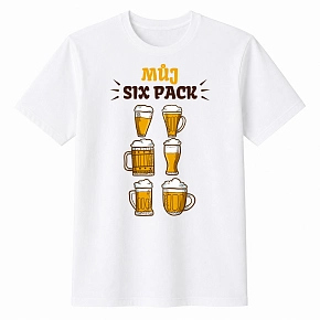 Pánské bavlněné tričko s potiskem - MŮJ SIX PACK - bílé Pánské bavlněné tričko s potiskem - MŮJ SIX PACK - bílé