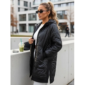 Dlouhá dámská prošívaná bunda s kapucí TY5809 černá - FashionStreet Dlouhá dámská prošívaná bunda s kapucí TY5809 černá - FashionStreet