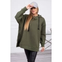 Dámská zateplená mikina s kapucí 9380 Khaki zelená - K-Fashion
