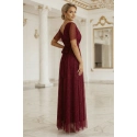 Dlouhé lesklé šaty 635-5 MELANIA  vínové - Numoco