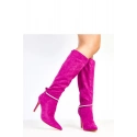 Dámské vysoké kozačky na podpatku AX-125 Fuchsie - COMER 
