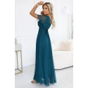 Dlouhé třpytivé šaty 635-1 MELANIA lahvově zelené - Numoco