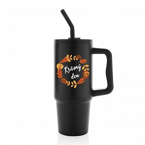 KRÁSNÝ DEN (PODZIM) - černý cestovní termohrnek 900 ml KRÁSNÝ DEN (PODZIM) - černý cestovní termohrnek 900 ml