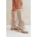 Dámské kozačky s ponožkovým svrškem 68129 Světle béžová - CM Paris