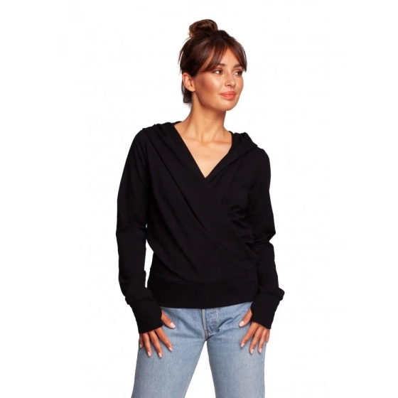 Zavinovací svetr s kapucí B246 černý - BeWear