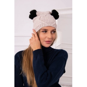 Fleecová čepice 2 bambulky K291 béžová - Oliwier