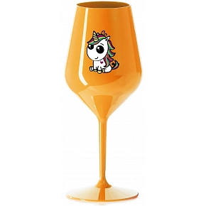 DUHOVÝ JEDNOROŽEC - oranžová nerozbitná sklenice na víno 470 ml