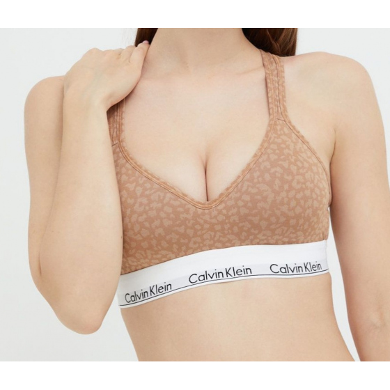 Dámská sportovní podprsenka QF1654E 796 hnědá/vzor - Calvin Klein
