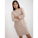 Dámské šaty LO SK LK 259.08 Béžová s bílou - Rue Paris