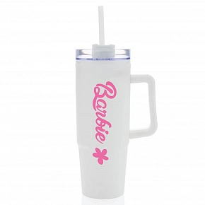 BARBIE - bílý cestovní hrnek s průhledným víčkem 900 ml  